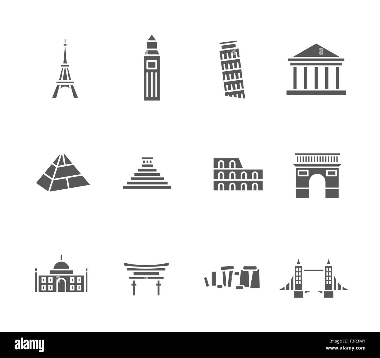 World landmarks ossature icons set Illustration de Vecteur