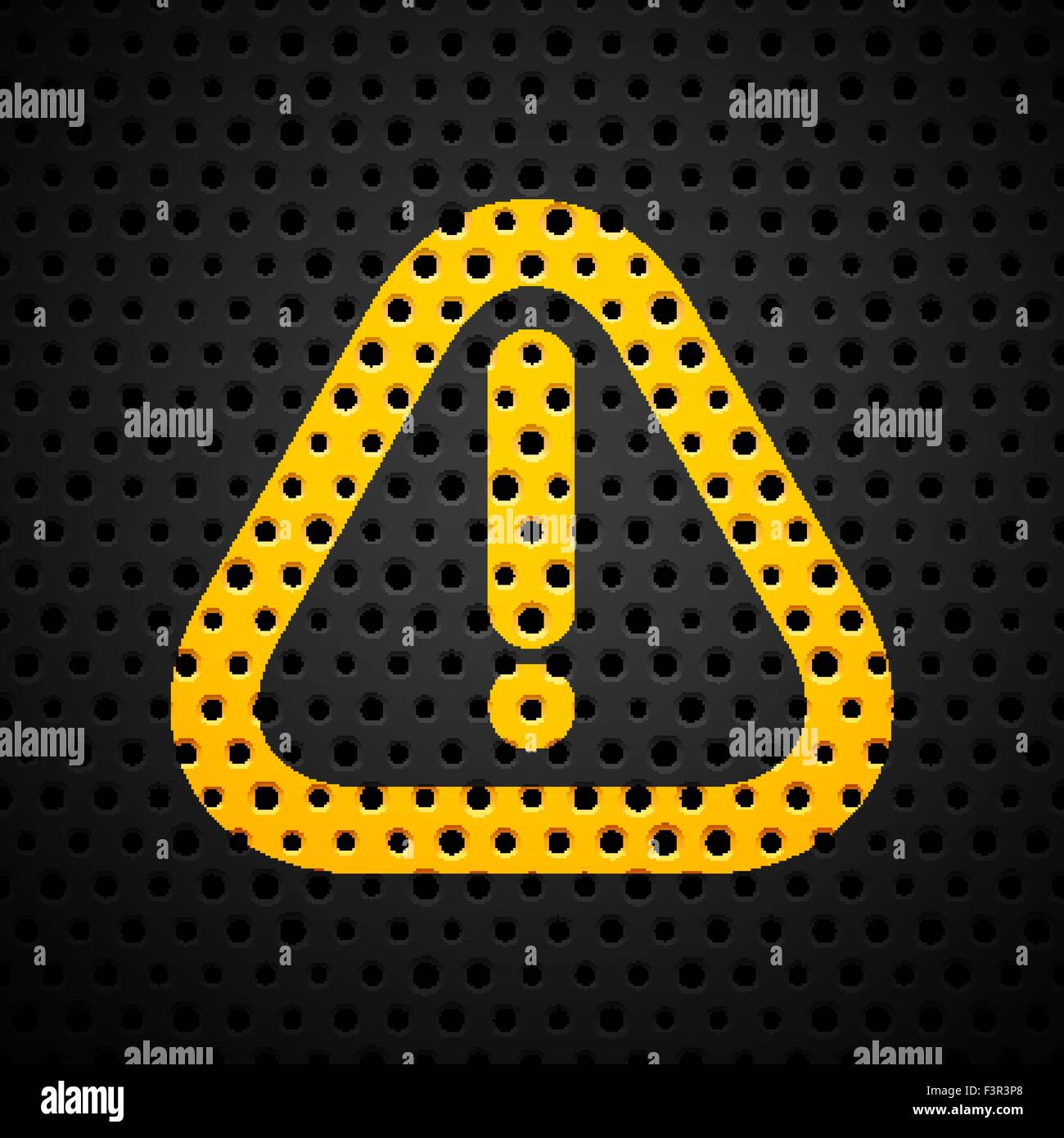 Attention panneau jaune sur noir metal texture avec trous Illustration de Vecteur