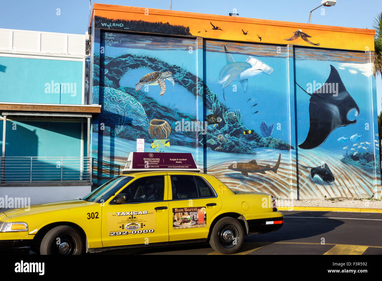 Key West Florida, Keys, peinture murale marine, mur, Wyland, taxi, FL150509065 Banque D'Images