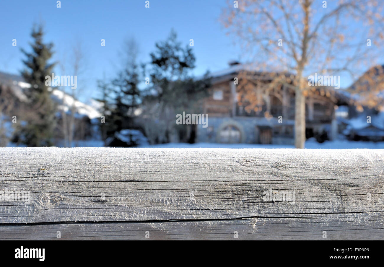 Près de clôture en bois couverts par le gel Banque D'Images