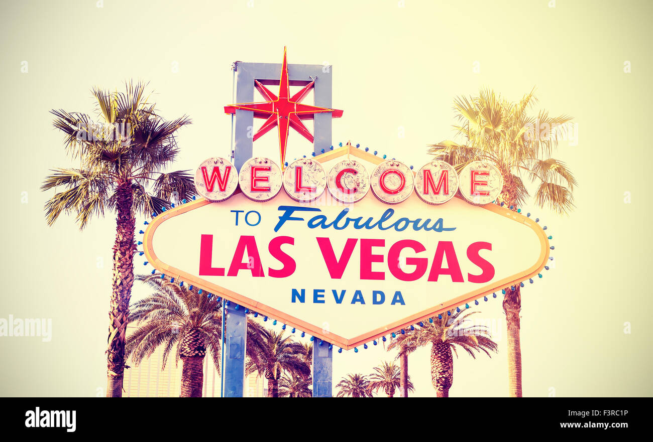Tons Vintage Retro Bienvenue à Las Vegas Sign, USA. Banque D'Images