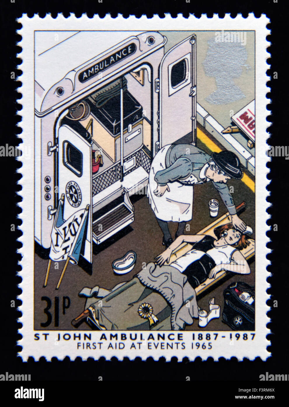 Timbre-poste. La Grande-Bretagne. La reine Elizabeth II. 1987. Centenaire de la Brigade de l'Ambulance Saint-Jean. 31p. Banque D'Images