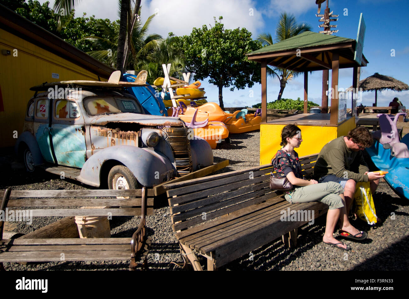 Mémoires d'un surfeur hippie et dernière période de la ville de Haleiwa. O'ahu. Hawaii. Est un Haleʻiwa et communautaire de la Côte-Nord Banque D'Images