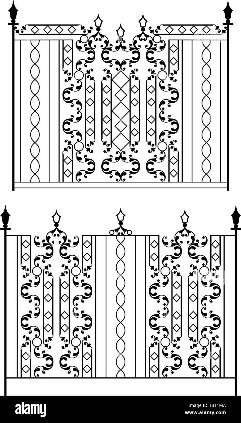 Porte en fer forgé, clôture, porte, fenêtre, Grille, garde-corps Design Vector Art Illustration de Vecteur