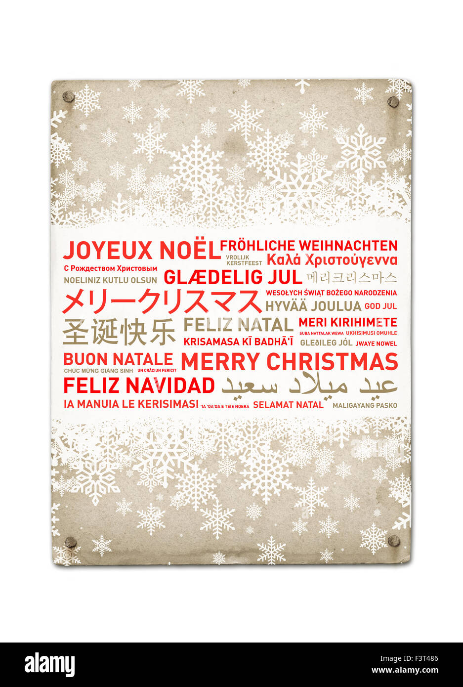 Joyeux Noël de la part du monde. Différentes langues célébration vintage poster Banque D'Images