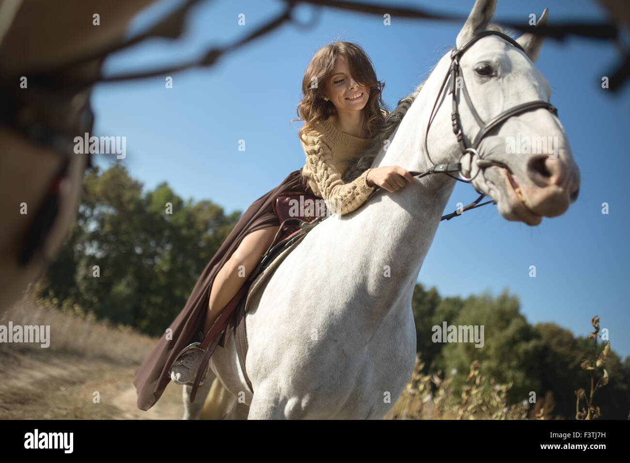 Beautiful Girl riding a horse Banque D'Images