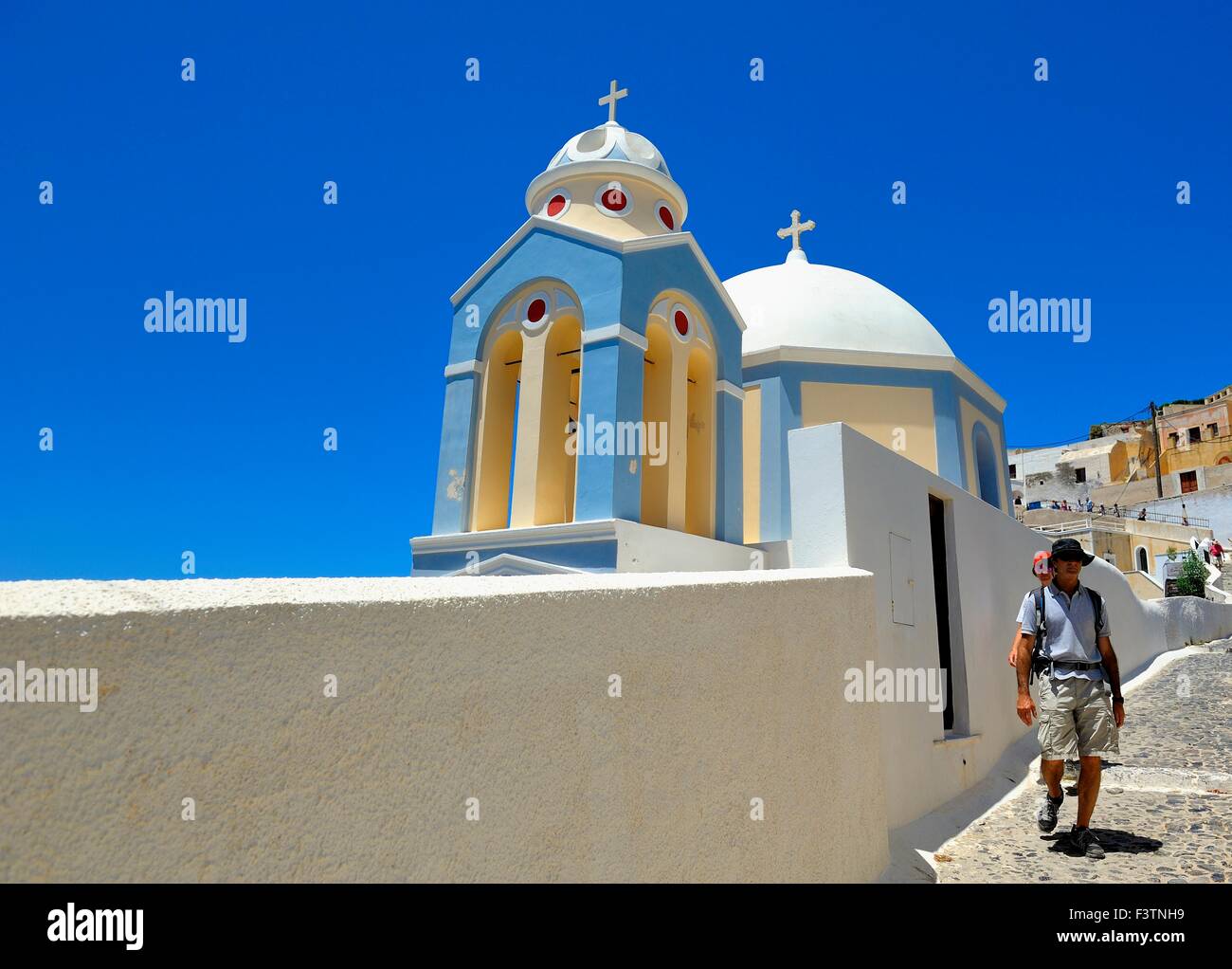 Église catholique de Saint Stylianos Fira Santorini Grèce Banque D'Images