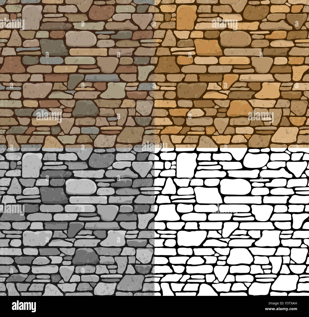 Set 4 Grunge transparente texture mur de briques en pierre avec diverses variantes de couleur. L'illustration. Banque D'Images