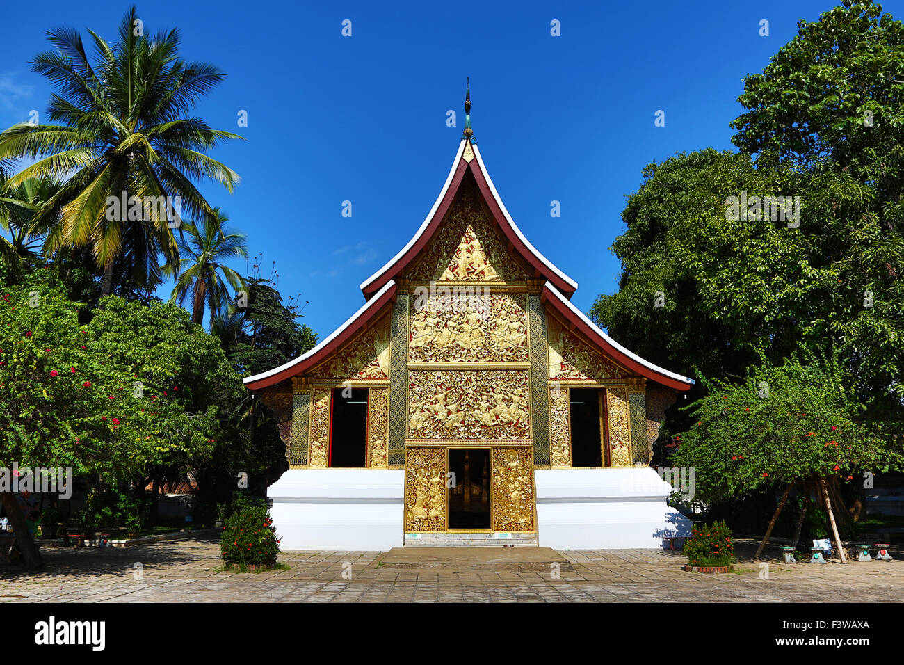 Chapelle funéraire de Vat Xieng Thong Temple, Luang Prabang, Laos Banque D'Images