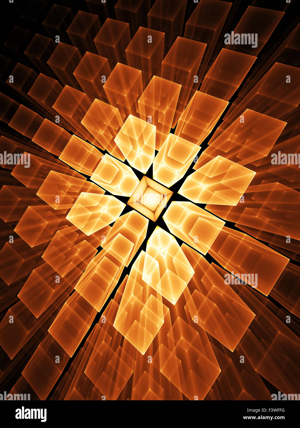 Cube noir sur l'horizon d'or Banque D'Images