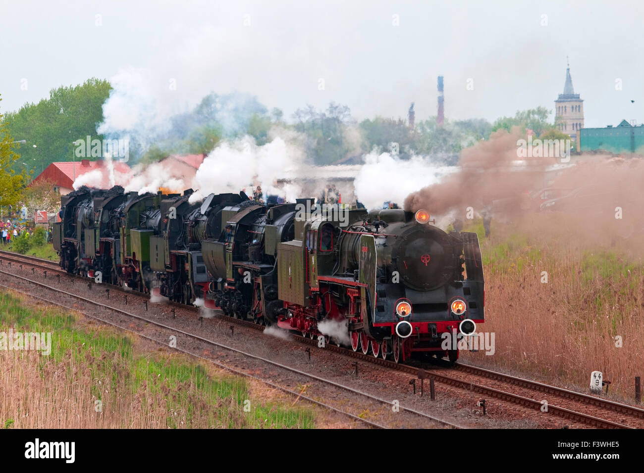Locomotives à vapeur rétro parade en Pologne Banque D'Images