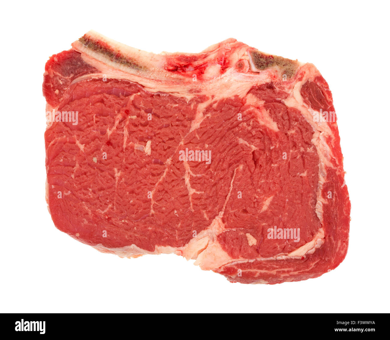Vue de dessus d'un grand os dans le faux-steak isolé sur un fond blanc. Banque D'Images