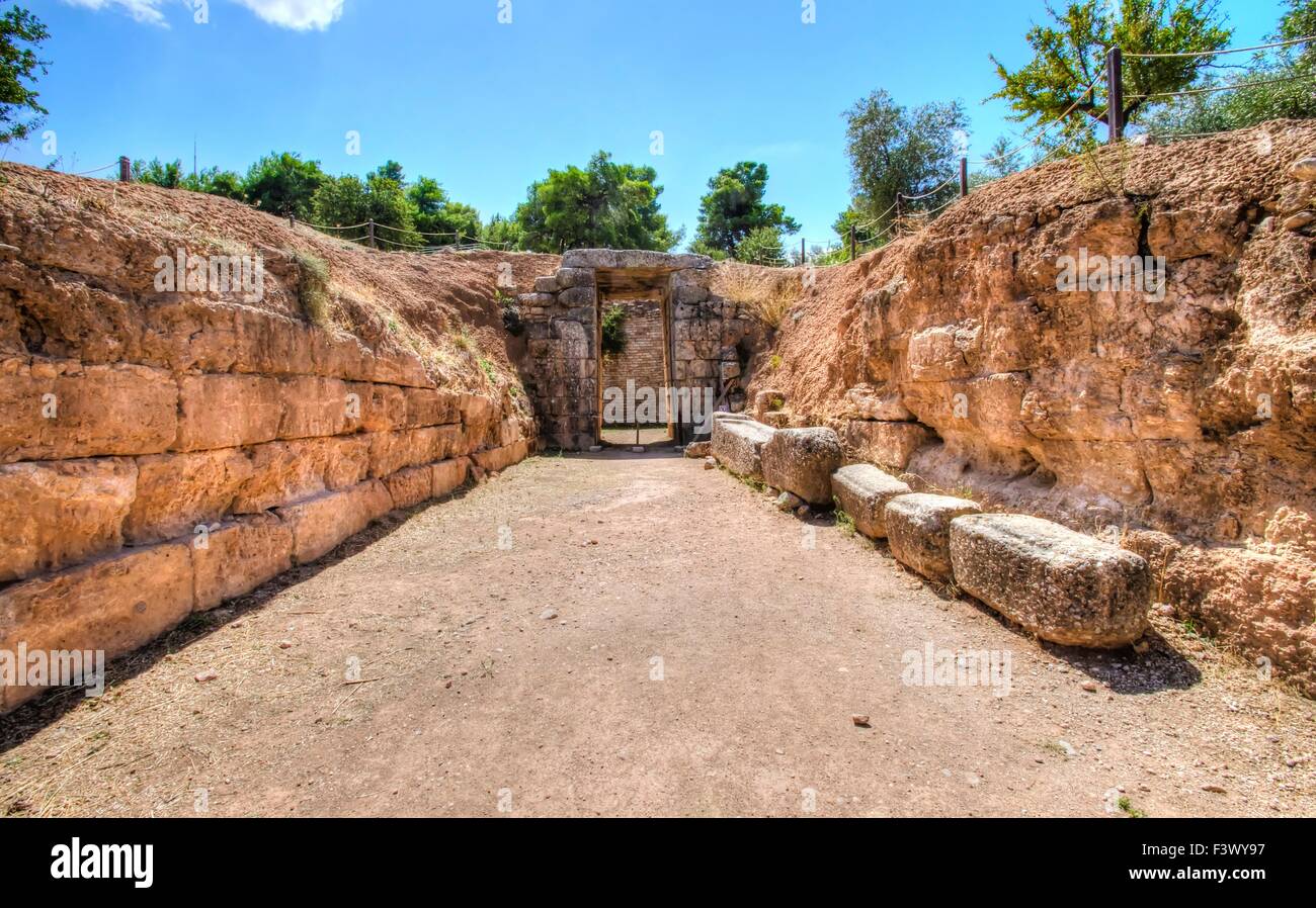 Le site historique de Mycènes, en Grèce. Une vue sur certains des ruines antiques trouvés lors des fouilles du site historique Banque D'Images