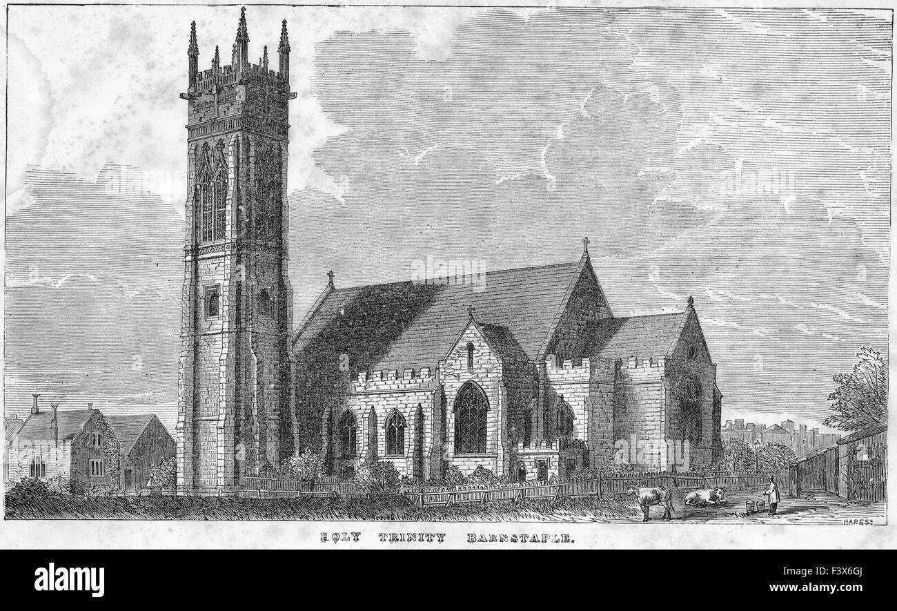 Illustration de Barnstaple, Église Sainte Trinité, 1855 Banque D'Images