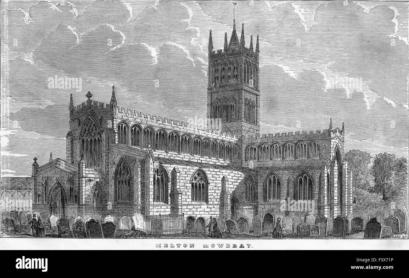 Illustration de l'église de Melton Mowbray 1855 Banque D'Images