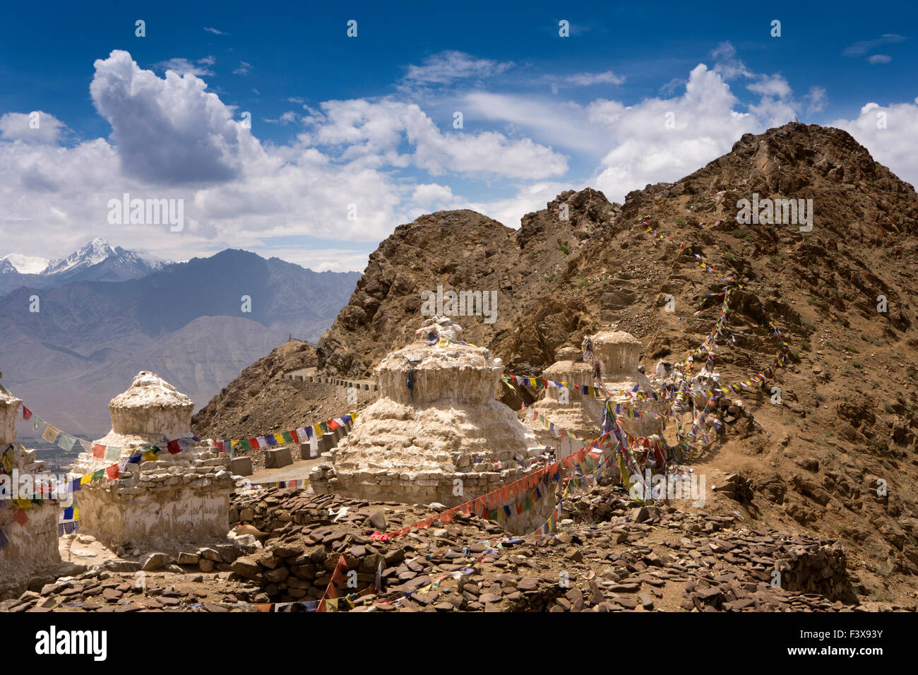 L'Inde, le Jammu-et-Cachemire, Ladakh, Leh, ligne de chortens à l'entrée du monastère de Namgyal Tsemo Gompa Banque D'Images