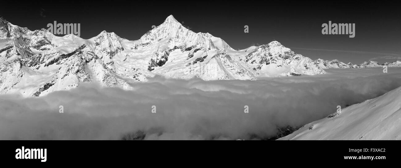 Neige de l'hiver, Weisshorn montagne , (le plus haut sommet), Zermatt, Valais, Alpes valaisannes, Suisse du sud Banque D'Images