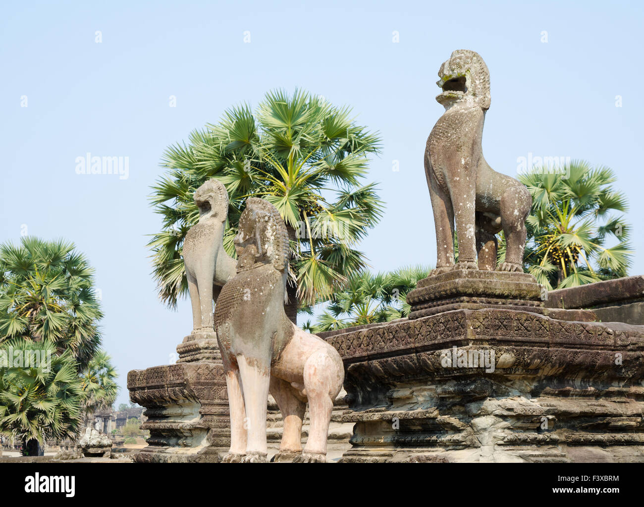 Angkor, Cambodge lions Banque D'Images