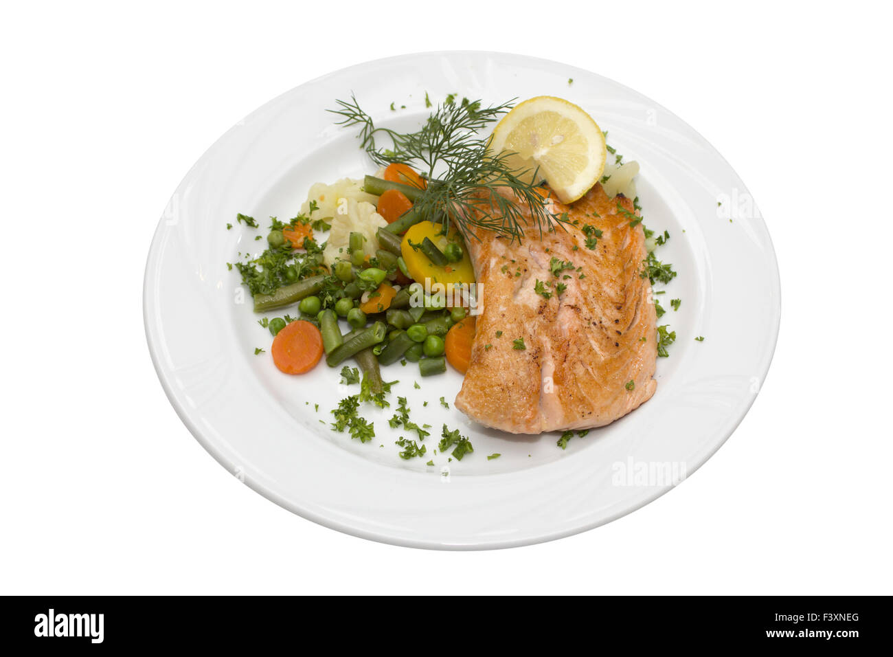 Le saumon grillé et légumes Banque D'Images