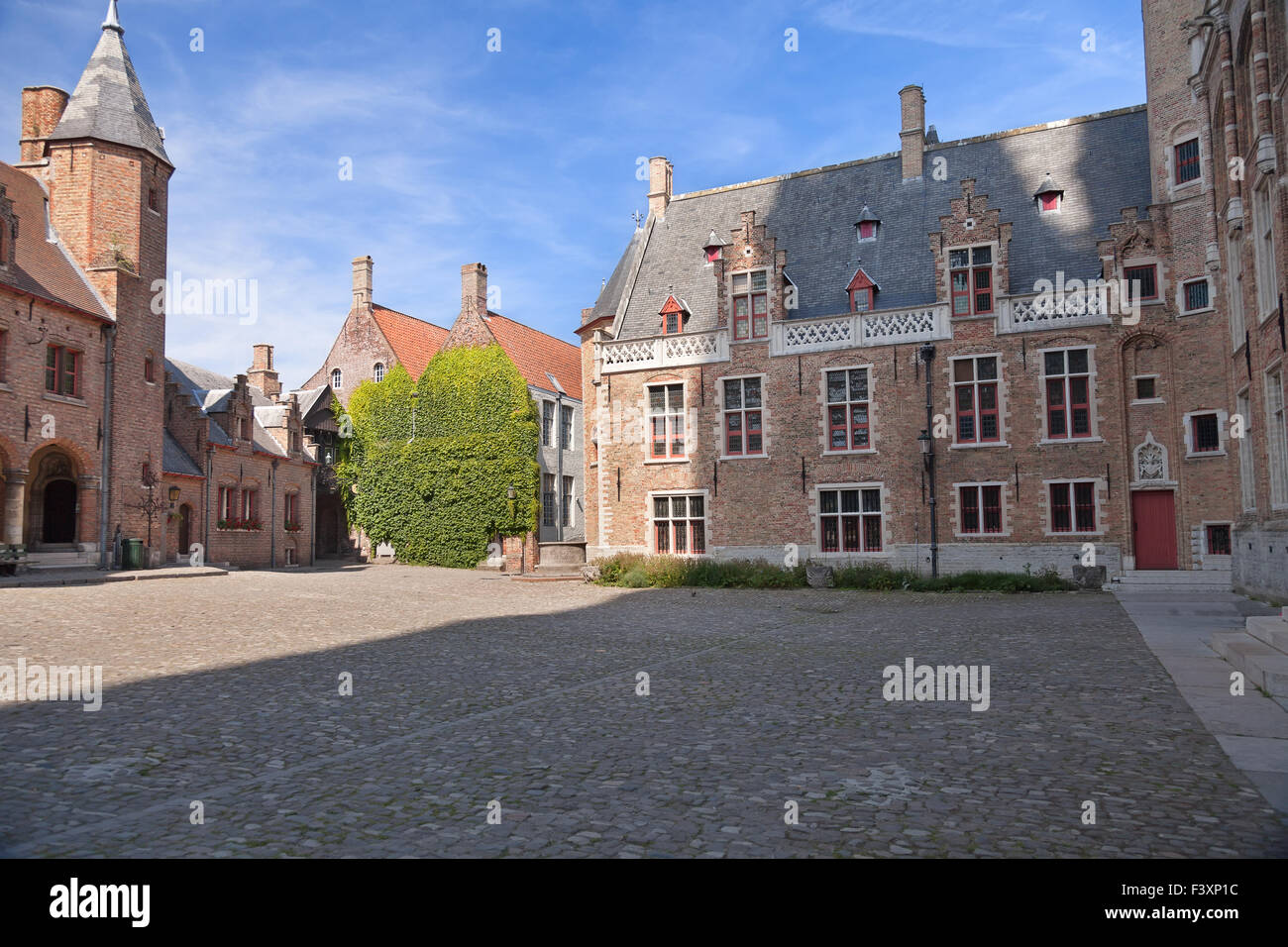 Maison avec vignes et vieille place à Bruges Banque D'Images