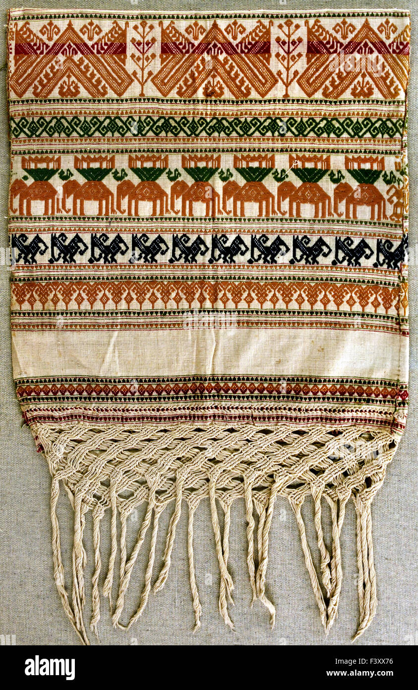 Le coton tissé avec des motifs d'oiseaux et de bêtes Dai 2e moitié 20e siècle Musée de Shanghai de l'ancien art chinois Chine Banque D'Images