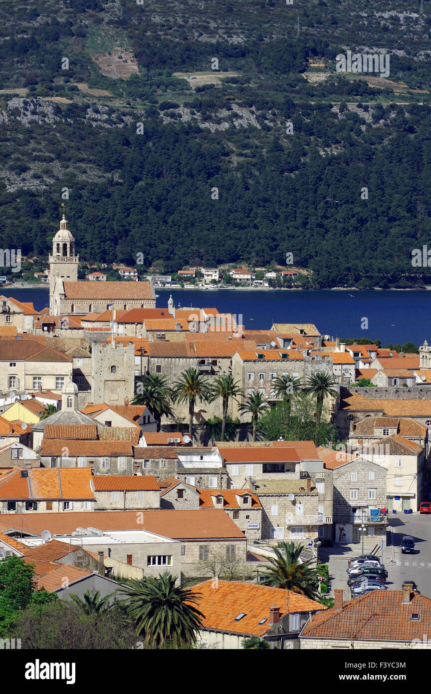 Vue sur la vieille ville de Korcula Banque D'Images