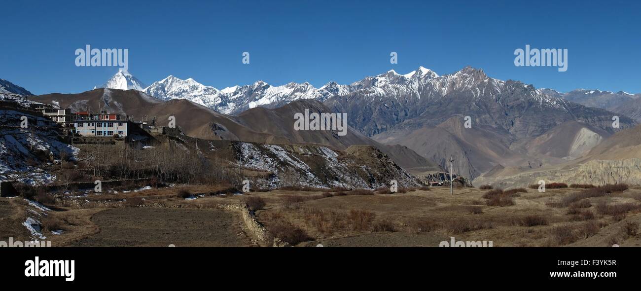 Vue panoramique à partir de Muktinath Banque D'Images