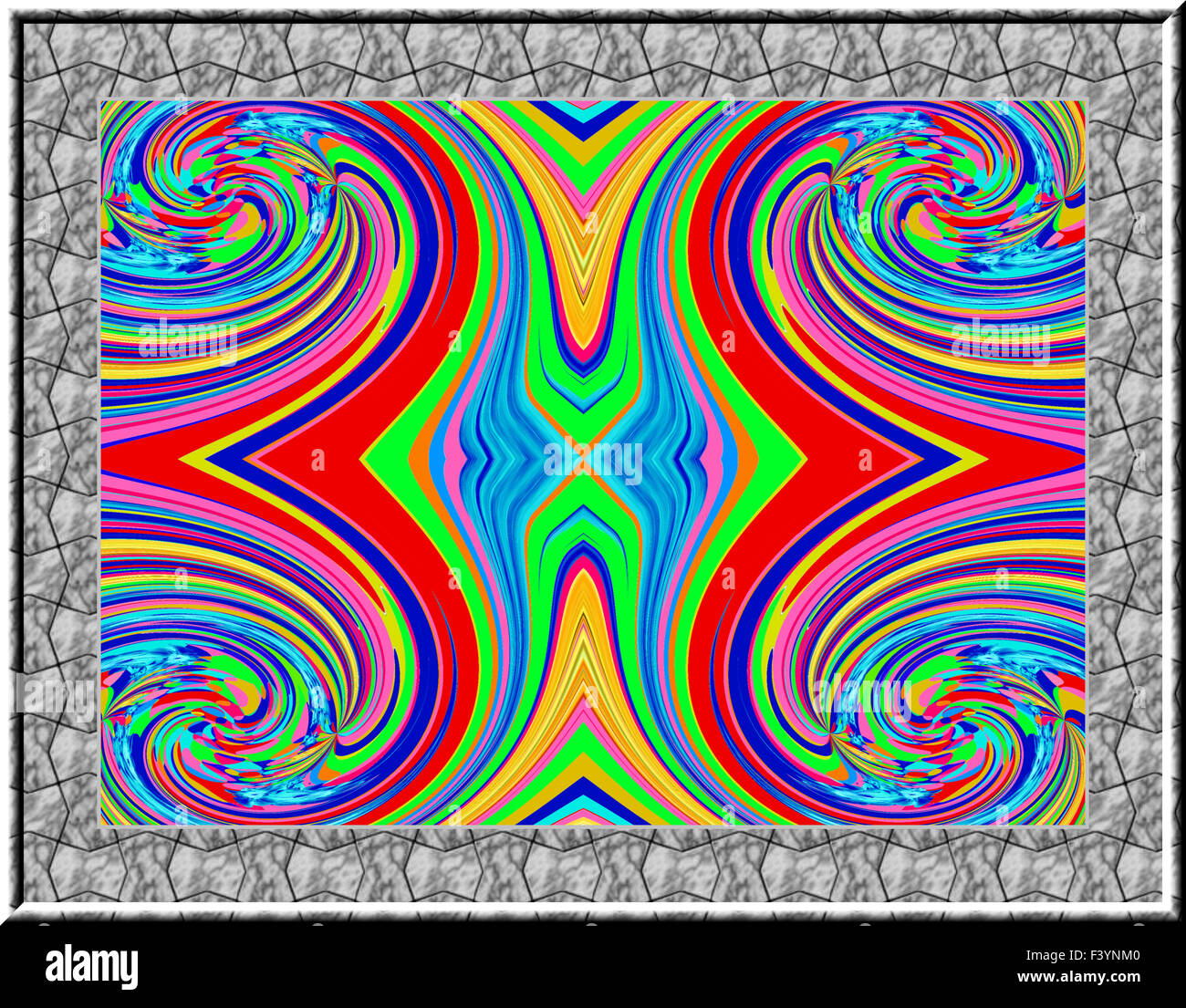 Élément décoratif ornement coloré, magique, splendeur merveilleuse harmonie et lignes fractales,et le cadre d'origine. A-1131. Banque D'Images