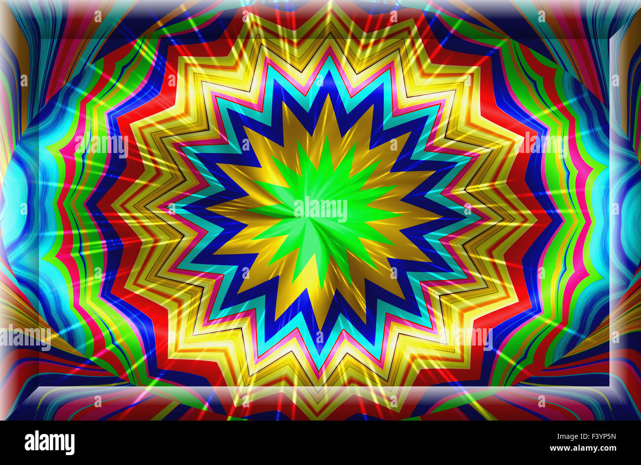 Élément décoratif ornement coloré, magique, splendeur merveilleuse harmonie et fractal lignes) dans le cadre d'origine en 3D. A-1170. Banque D'Images