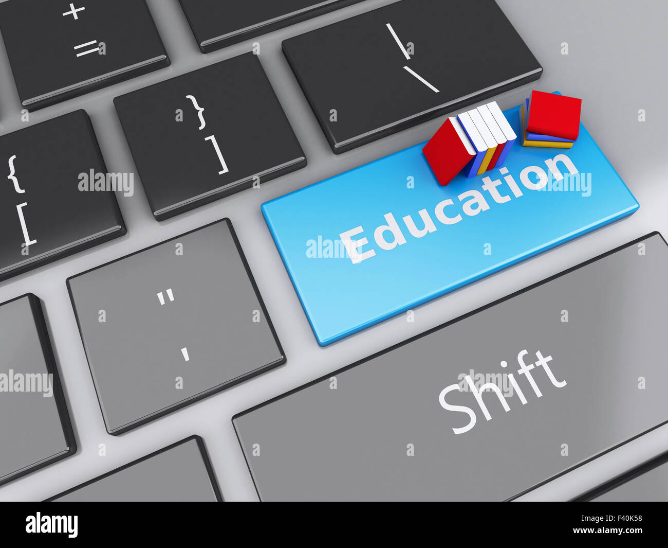3d livres sur l'icône de clavier d'ordinateur. Banque D'Images