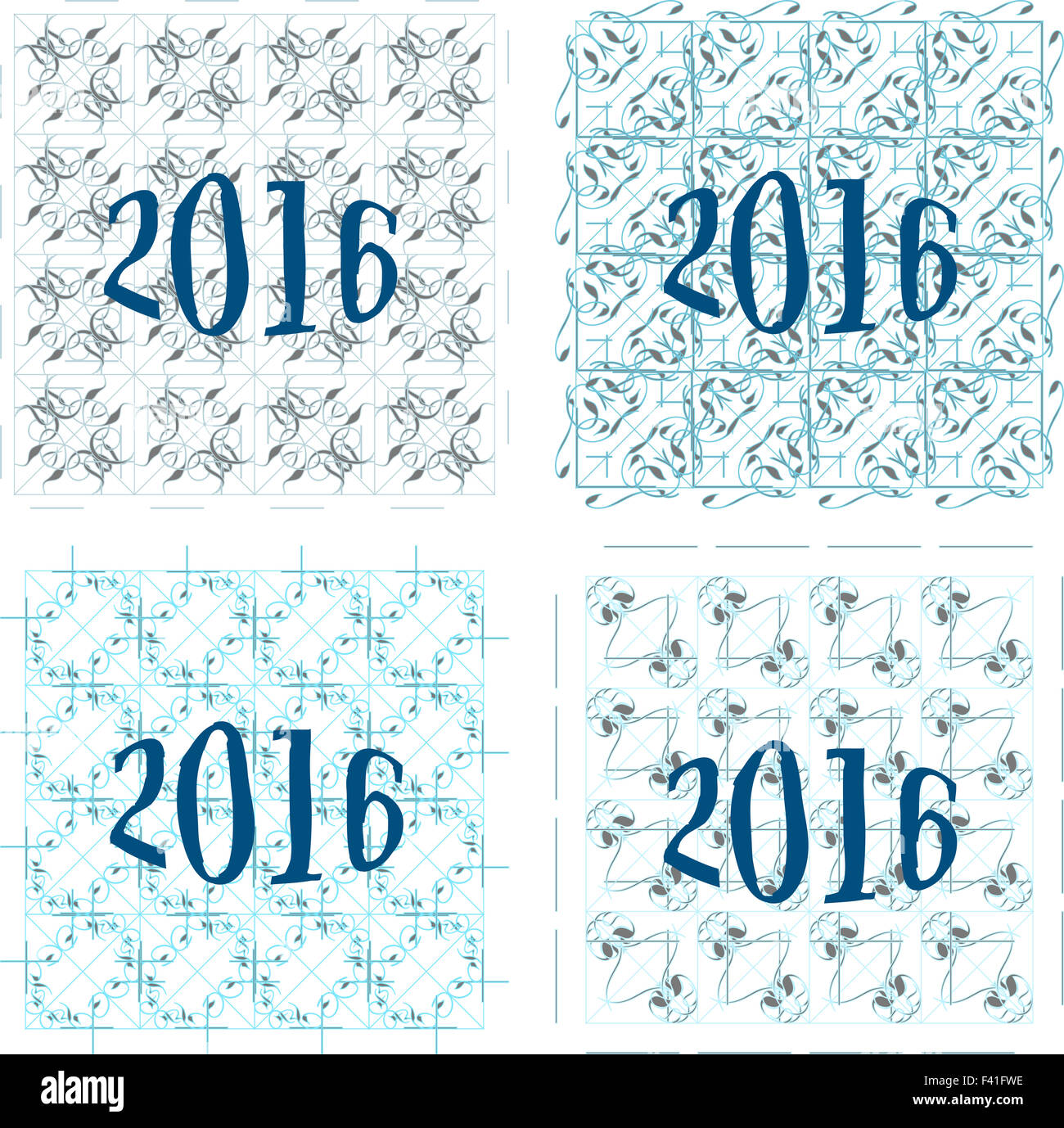 Nouvelle année 2016 signe sur fond abstrait, set de cartes d'invitation Banque D'Images