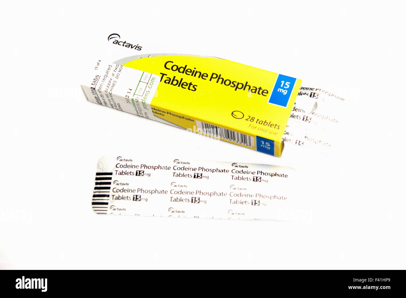 Les comprimés de codéine phosphate (appartient à un groupe de médicaments appelés analgésiques opioïdes qui agit pour soulager la douleur) Banque D'Images