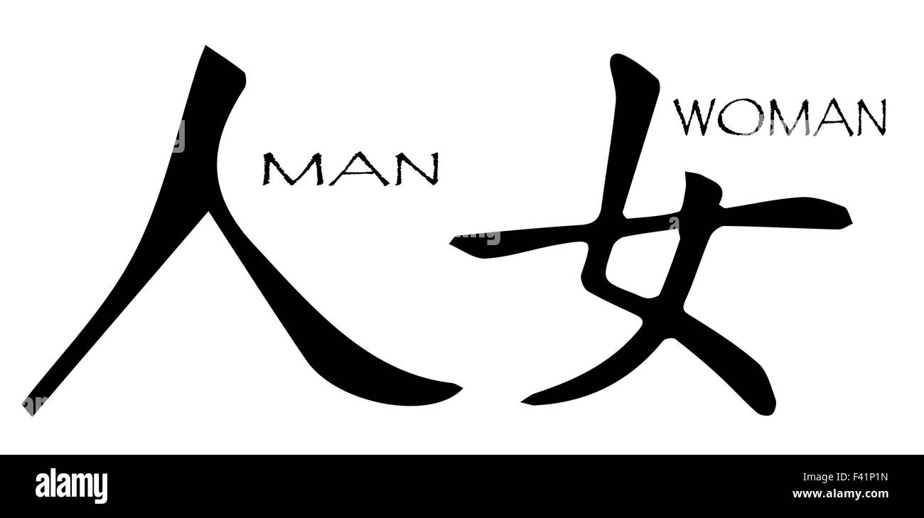 Le symbole chinois pour l'homme et la femme sur un fond blanc Banque D'Images