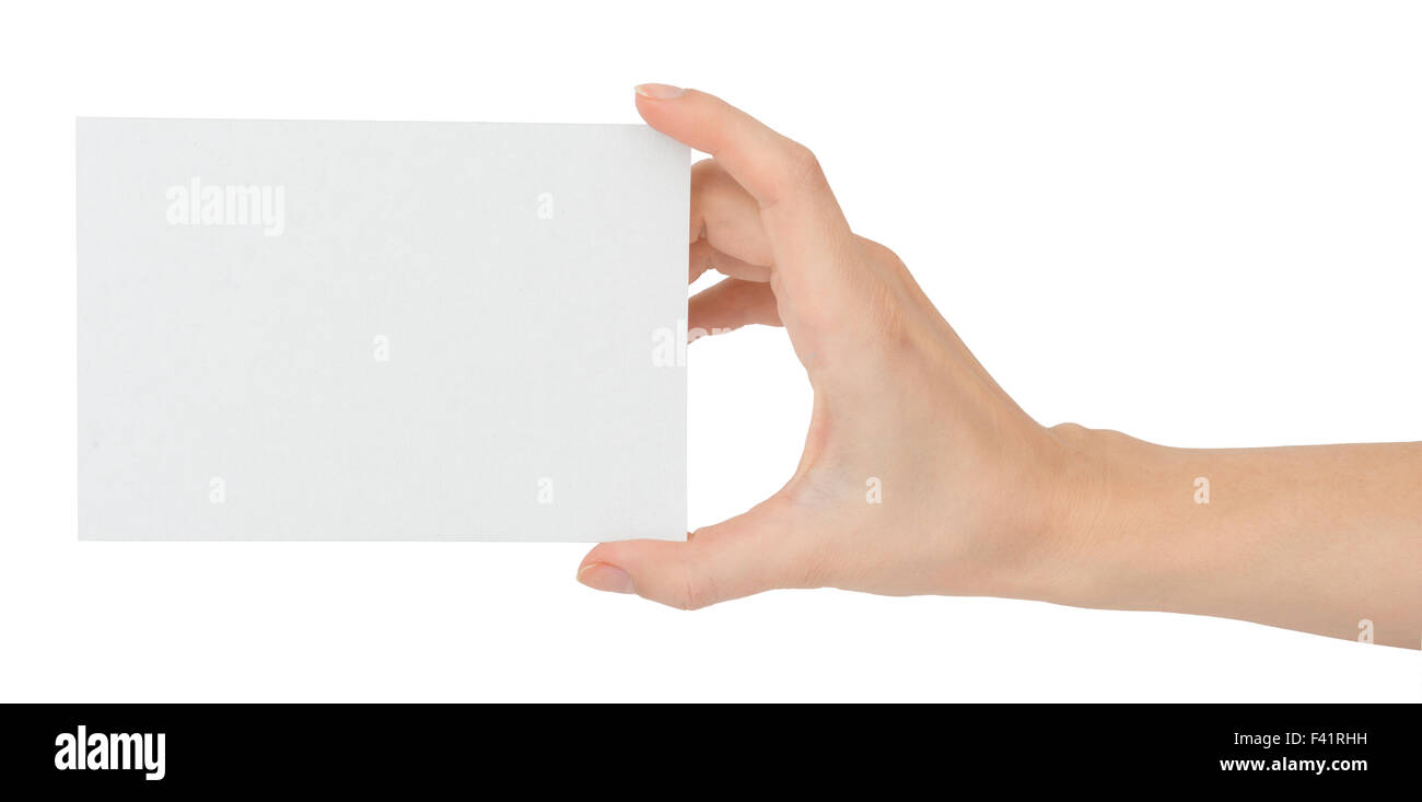 Womans hand holding empty card Banque D'Images
