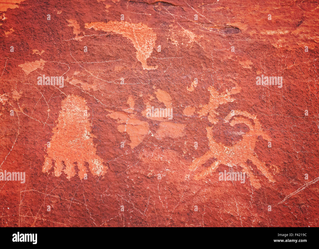 D'anciens pétroglyphes dans la région de Valley of Fire State Park, Nevada, USA. Banque D'Images