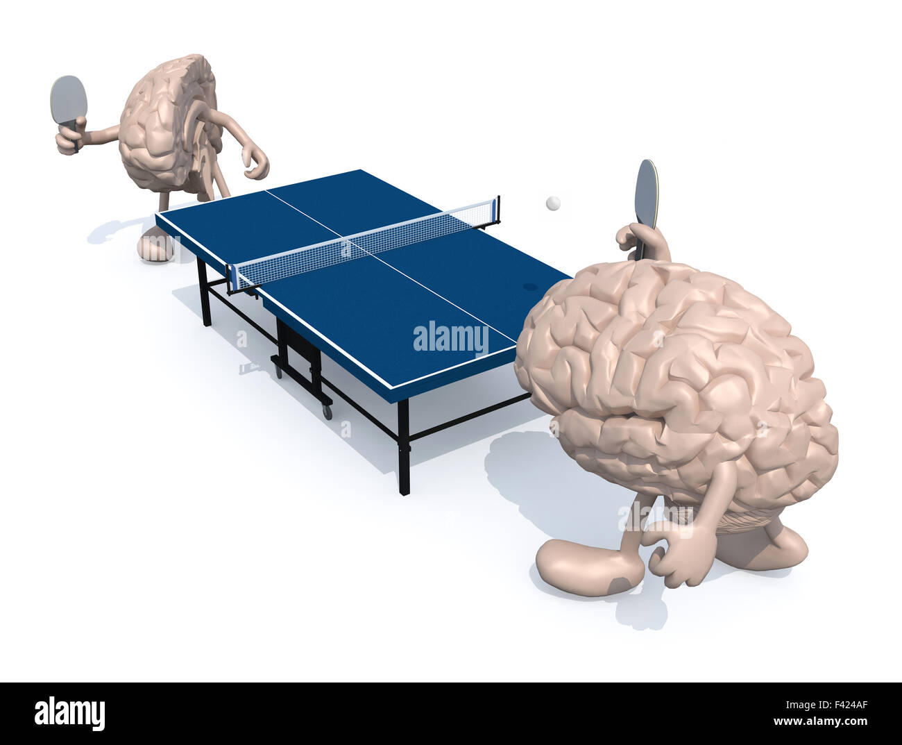 Deux demi-cerveaux avec les bras et les jambes que jouer au tennis de table, 3d illustration Banque D'Images