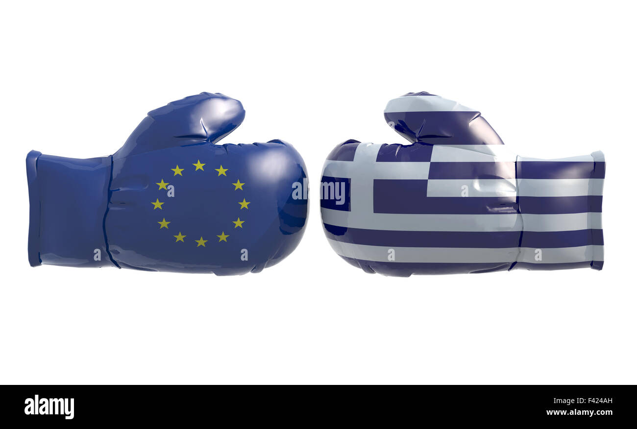 Gants de boxe avec Euro et drapeau grec, isolé 3d illustration Banque D'Images