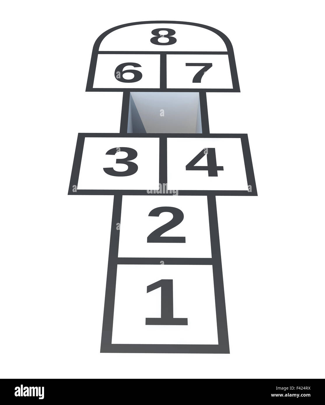 La marelle avec le trou de l'numéro 5, isolé sur fond blanc, 3d illustration Banque D'Images