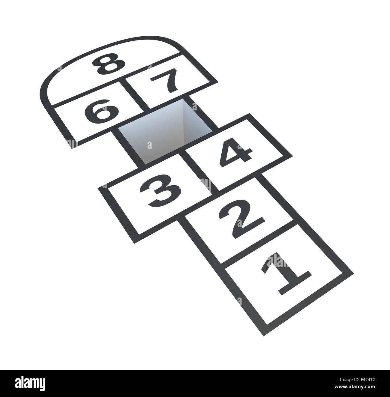 La marelle avec le trou de l'numéro 5, isolé sur fond blanc, 3d illustration Banque D'Images