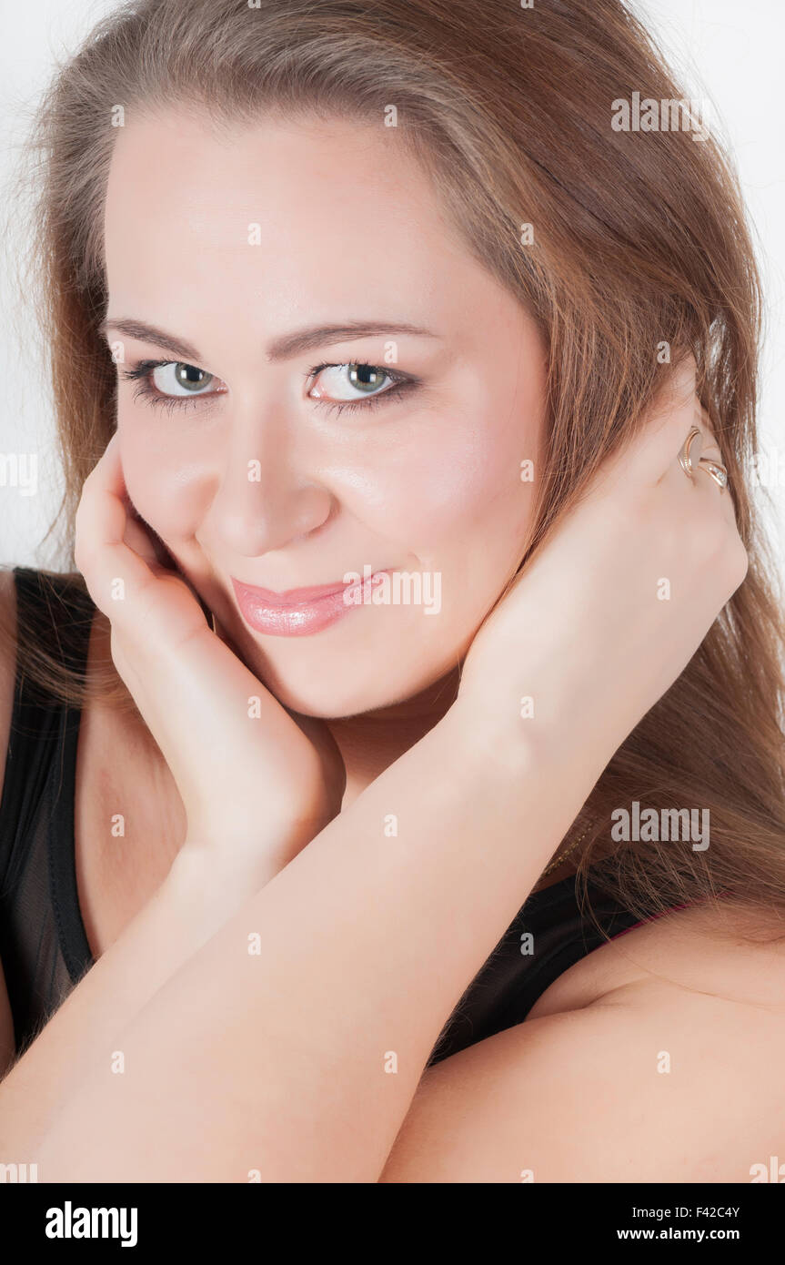 Cheerful woman with fresh la peau claire Banque D'Images