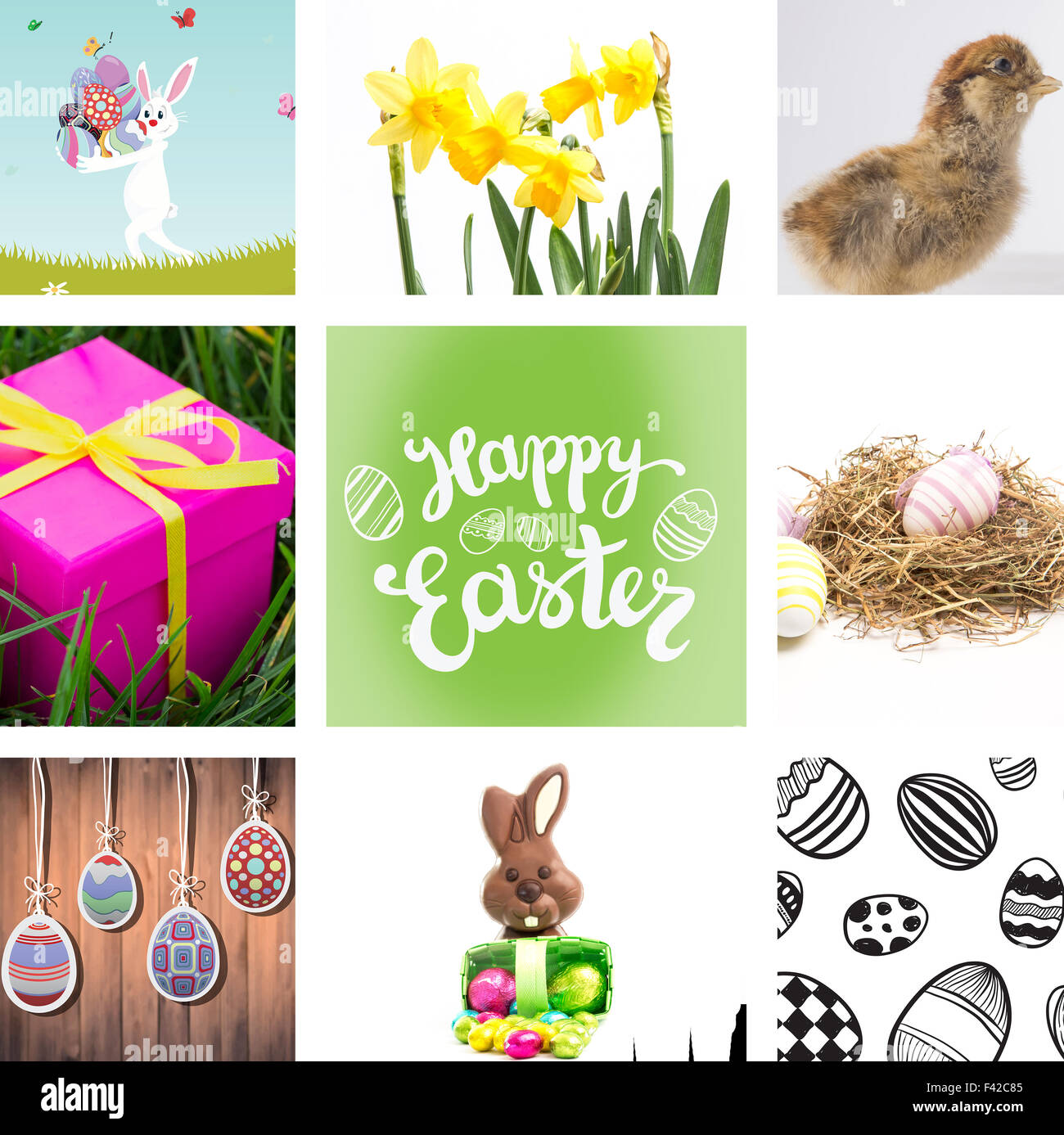 Image composite de lapin de Pâques avec des oeufs Banque D'Images