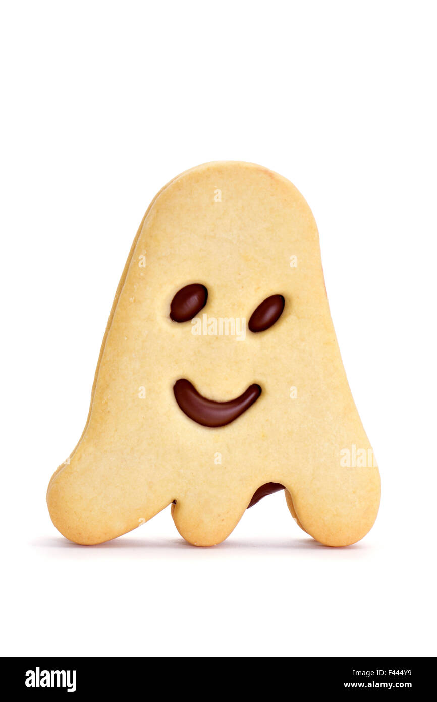 Un cookie en forme de Ghost sur un fond blanc Banque D'Images