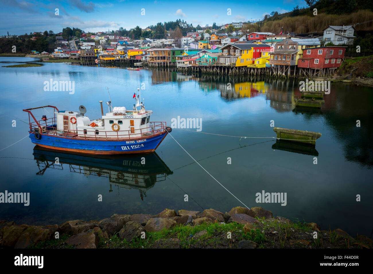 Castro, Chiloé, Chili. Région de los Lagos. casas construidas en el agua. Banque D'Images