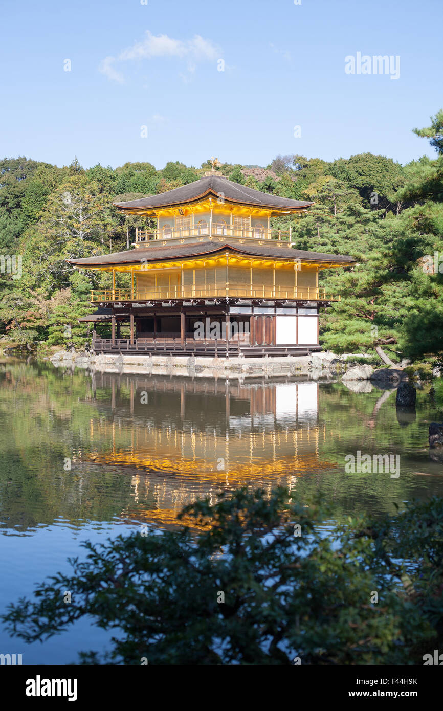 Sanctuaire shinto d'or Kinkakuji centrée avec de l'eau reflet Banque D'Images