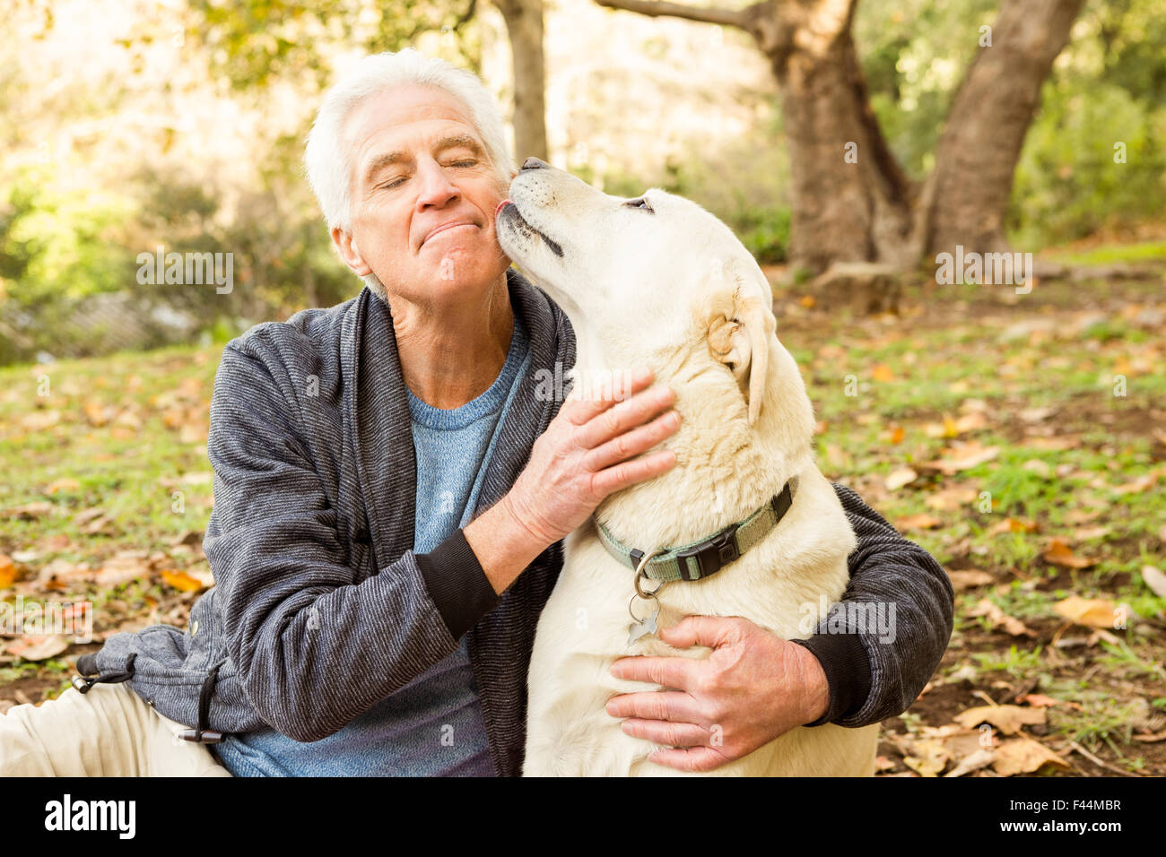 Man avec son chien dans le parc Banque D'Images