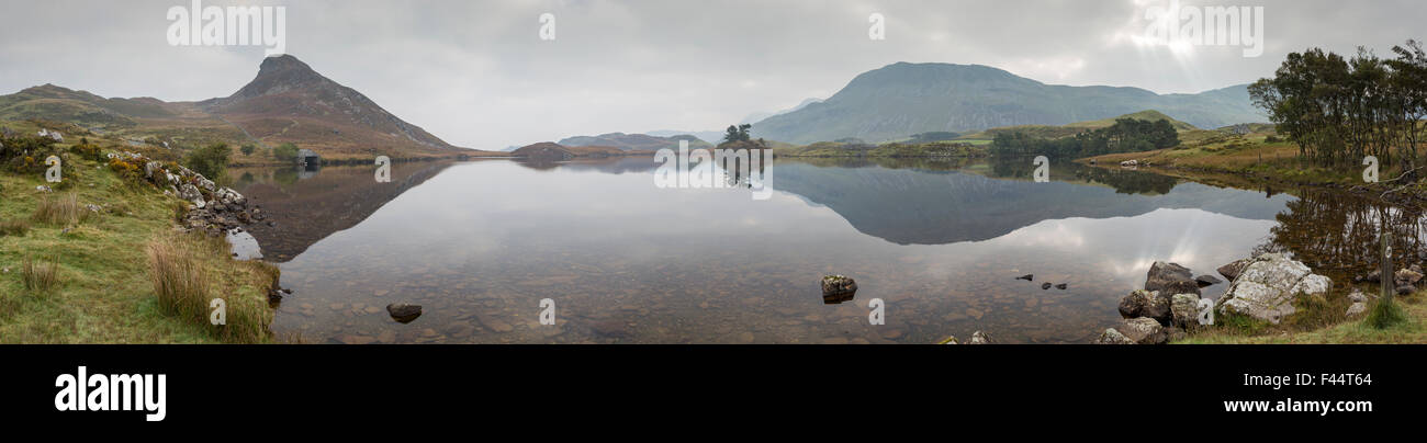 Panorama de l'aube sur Cregennan les lacs, Gwynedd, Parc National de Snowdonia, le Nord du Pays de Galles, Royaume-Uni Banque D'Images