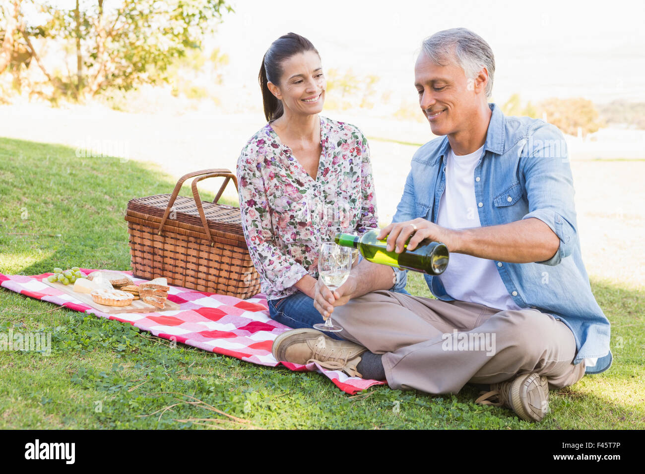 Couple having a picnic in park Banque D'Images Couple having a picnic in park Banque D'Images