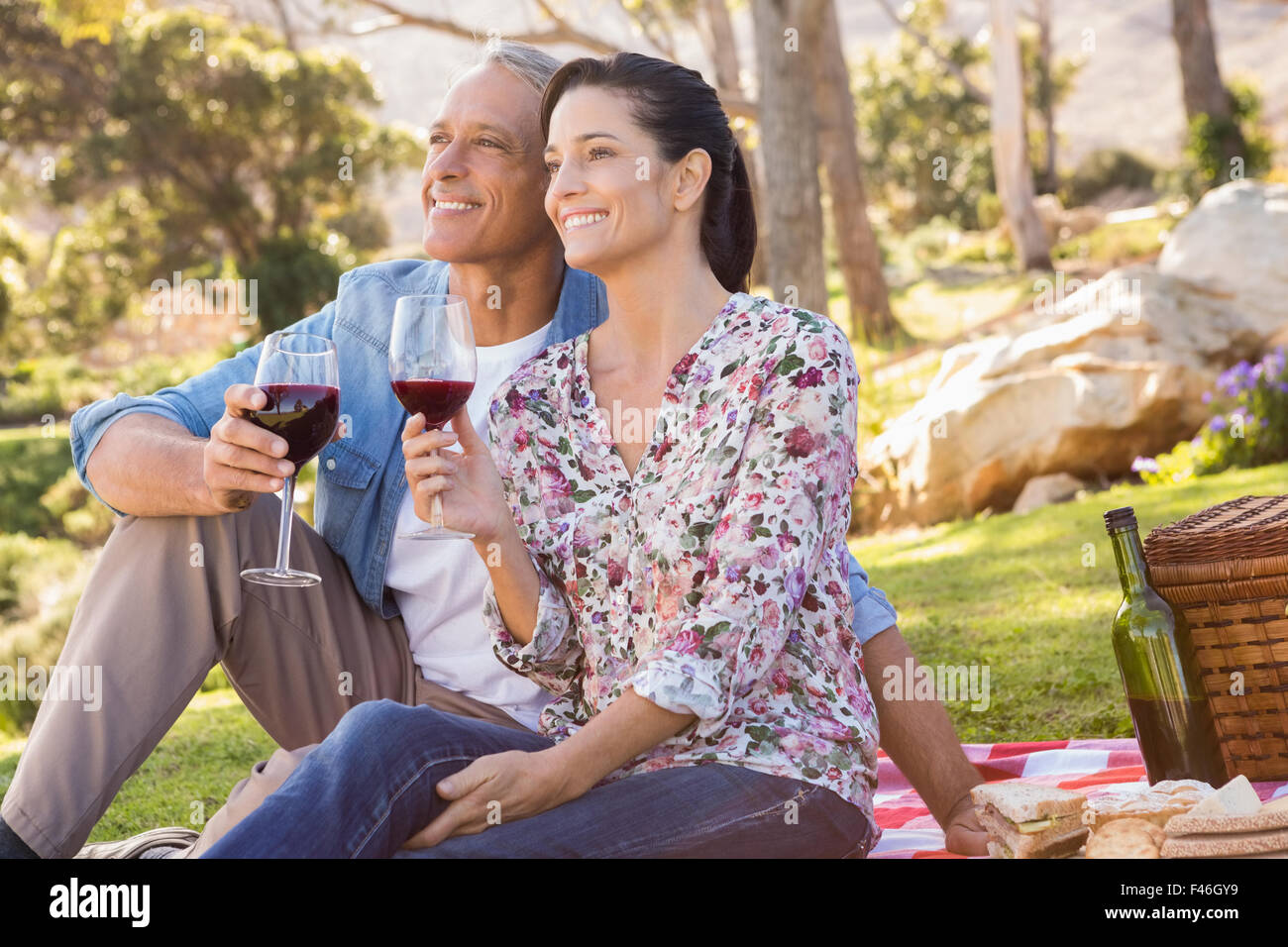 Couple having a picnic in park Banque D'Images Couple having a picnic in park Banque D'Images