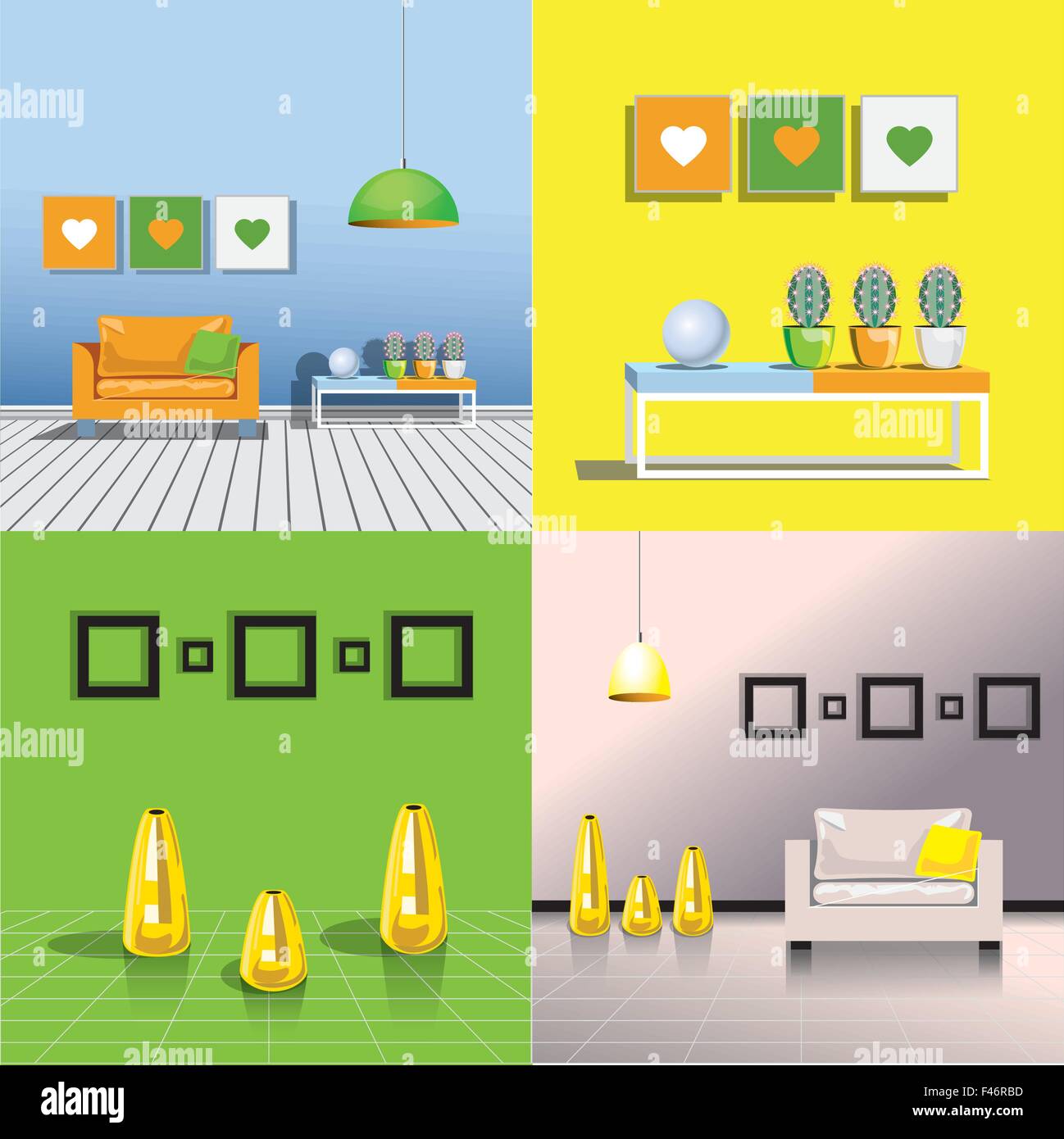 Quatre images de l'intérieur de la salle. Vector illustration Illustration de Vecteur