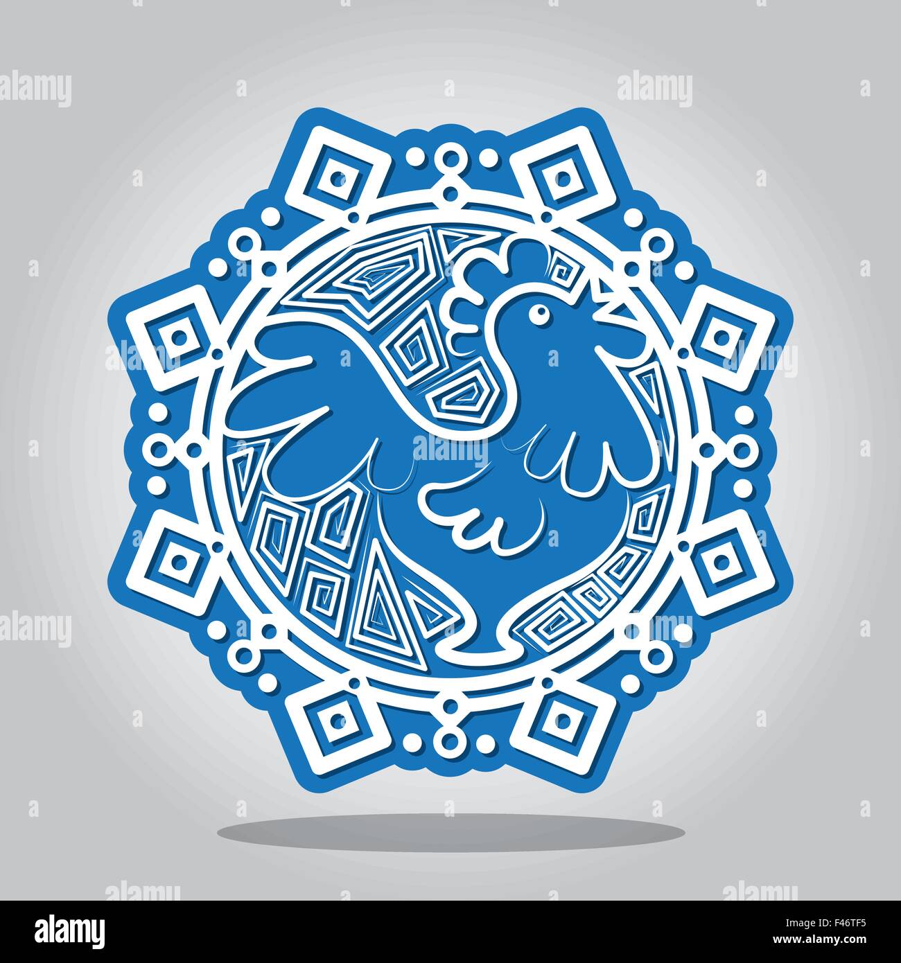 Flocon avec un contour du coq sur le zodiaque chinois signes. Une carte pour le nouvel an et l'invitation à une maison de vacances. Vector Illustration de Vecteur